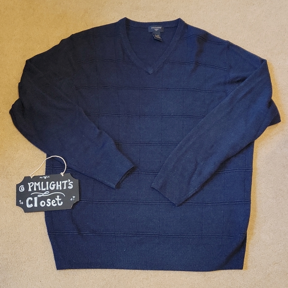Dockers XL Sweater Navy V-Neck Acrylic